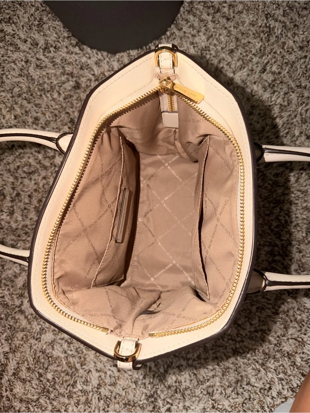 Michael Kors Cream Saffiano Satchel with Gold Charm